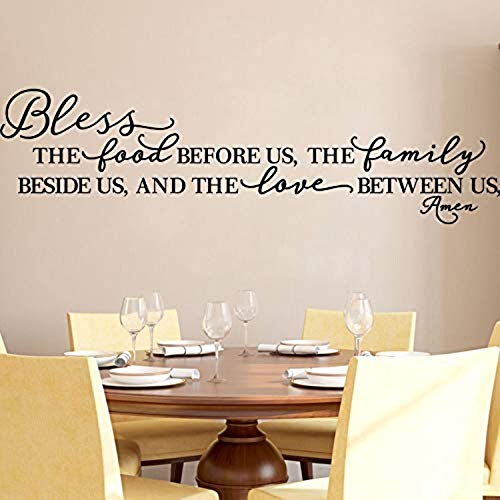 Product Cover Kitchen Wall Stickers Home Decor, Dining & Cooking Quote Decal Heart Removable Vinyl Art Decoration (Bless The Food Before Us, The Family Beside Us, and The Love Between Us, Amen)