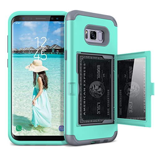 Product Cover WeLoveCase Galaxy S8 Wallet Case Defender Wallet Design with Hidden Back Mirror and Card Holder Heavy Duty Protection Shockproof 3 in 1 All-Round Armor Protective Case for Samsung Galaxy S8 - Mint