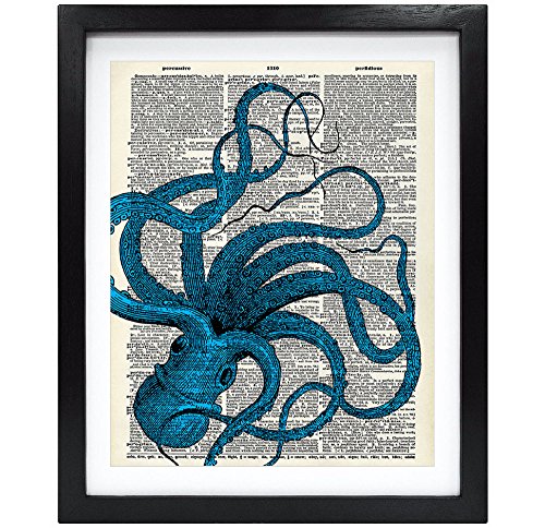 Product Cover Susie Arts 8X10 Unframed Octopus Upcycled Vintage Dictionary Art Print Book Art Print Home Decor Wall Art V025