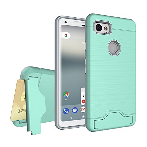 Product Cover Zutoben Google Pixel2 XL Case Wire Drawing Dual Layer Shockproof Armor Hybrid Hard PC+TPU Soft Card Slot Holder Kickstand Pixel 2 XL (2017) Case Back Cover (Green)