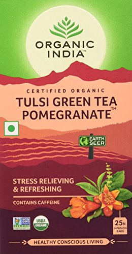 Product Cover Organic India Tulsi Green Tea, Pomegranate, 25 Tea Bags