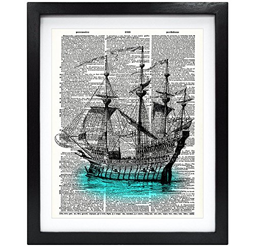 Product Cover Susie Arts 8X10 Unframed Vintage Ship Upcycled Vintage Dictionary Art Print Book Art Print Home Decor Funny Art Print Office Wall Art V085