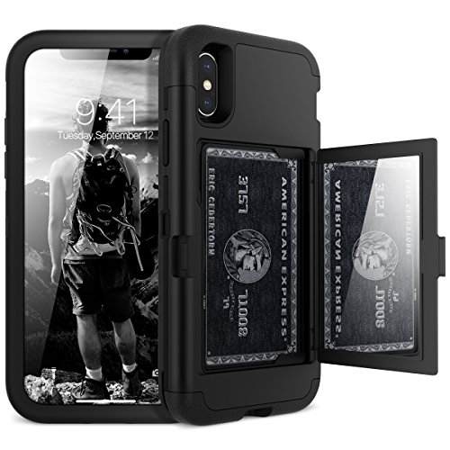 Product Cover WeLoveCase iPhone X/XS Wallet Case Defender Wallet Design with Hidden Back Mirror and Card Holder 3 in 1 Hybrid Heavy Duty Protection Shockproof Armor Protective Case for iPhone X/XS - Black