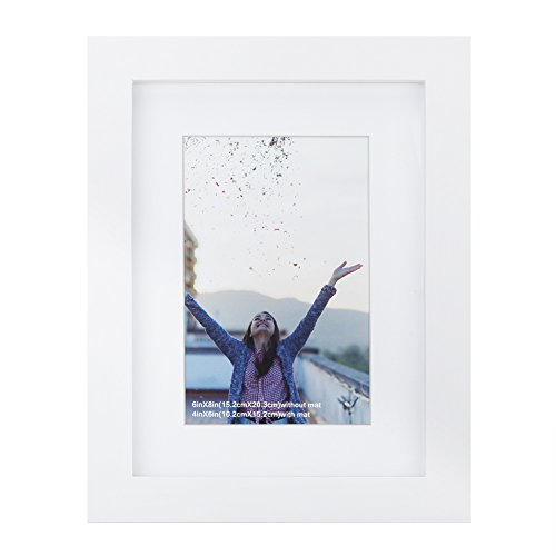 Product Cover RPJC 6x8 inch Picture Frame Made of Solid Wood and High Definition Glass Display Pictures 4x6 with Mat or 6x8 Without Mat for Wall Mounting Photo Frame White