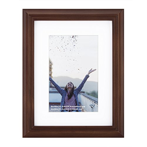 Product Cover RPJC 6x8 Picture Frame Made of Solid Wood and High Definition Glass Display Pictures 4x6 with Mat or 6x8 Without Mat for Wall Mounting Photo Frame Brown