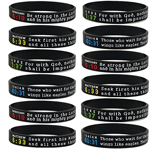 Product Cover Ezekiel Gift Co. (12-Pack) Religious Silicone Bracelets with Assorted Bible Verses - Wholesale Church Supplies Bible Study Tools