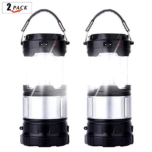 Product Cover 2 Pack Outdoor Camping Lamp, Portable Outdoor Rechargeable Solar LED Camping Light Lantern Handheld Flashlights with USB Charger, Perfect Hiking Fishing Emergency Lights - (2 Pack-Black)