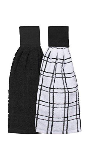 Product Cover Ritz Kitchen Wears 100% Cotton Checked & Solid Hanging Tie Towels, 2 Pack, Black, 2 Piece