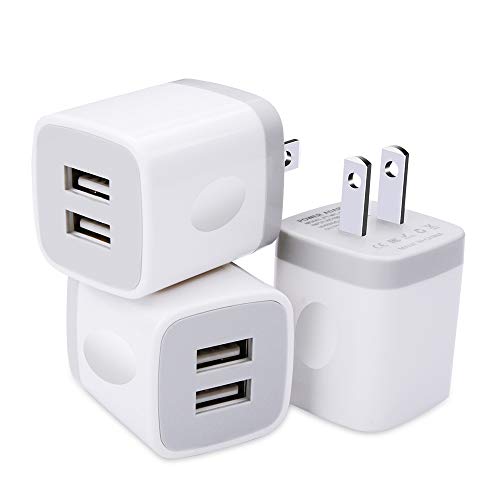 Product Cover USB Wall Charger, 3 Pack GiGreen Dual Port Charging Plug Adapter, 5V 2.1A Travel Cube Block Fast Phone Power Charging Box Compatible iPhone XS X 8 7, LG V30 G7 G6, Samsung S9+ S8 Note 9, Nexus, Moto
