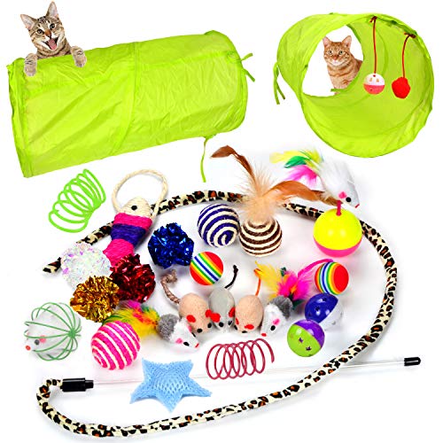 Product Cover Youngever 24 Cat Toys Kitten Toys Assortments, 2 Way Tunnel, Cat Feather Teaser - Wand Interactive Feather Toy Fluffy Mouse, Crinkle Balls for Cat, Puppy, Kitty, Kitten