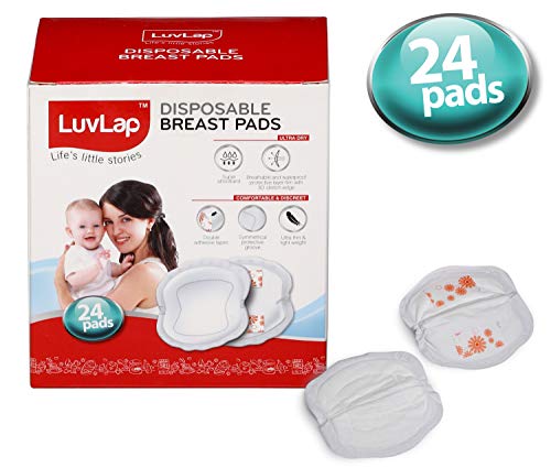 Product Cover LuvLap Ultra Thin Disposable Breast Pads, Super Absorbent, Discreet Fit, Pack of 24 (White)
