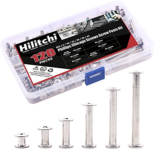Product Cover Hilitchi 60-Set M5 x 5/10 / 15/25 / 35/45 Phillips Chicago Screw Binding Screws Posts Assortment Kit for Scrapbook Photo Albums Binding and Leather Saddles Purses Belt Repair