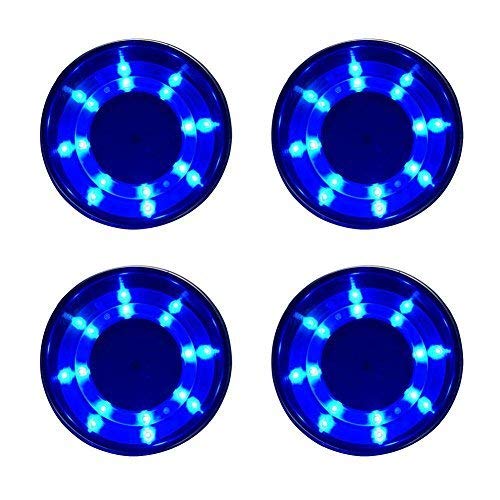 Product Cover 4 Pieces LED Stainless Steel Cup Drink Holder with Drain & LED Marine Boat Rv Camper (Blue)