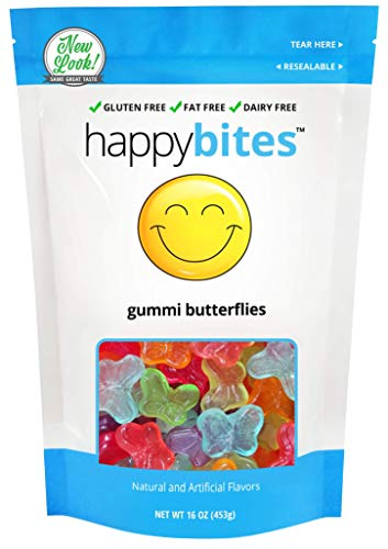 Product Cover Happy Bites Gummi Butterflies - 6 Flavors - Gluten Free, Fat Free, and Dairy Free - Resealable Pouch (1 Pound)