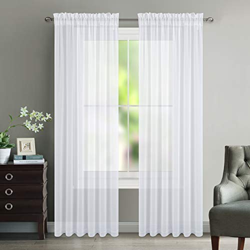 Product Cover NICETOWN Sheer Panels 95 inches Long - Window Treatment Rod Pocket Faux Linen Voile Sheer Curtains for Patio/Villa/Parlor/Sliding Door (White, Set of 2, 55 Wide x 95 inches Long)