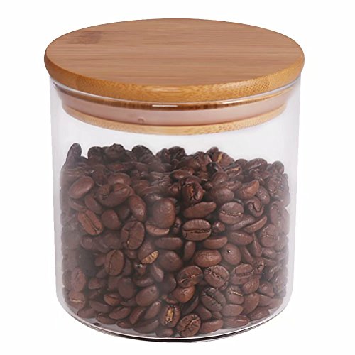 Product Cover Food Storage Jar, 18.6 FL OZ (550 ML), [Thickened Version] 77L Glass Food Storage Jar with Airtight Seal Bamboo Lid - Modern Design Clear Food Storage Canister for Serving Tea, Coffee, Spice and More