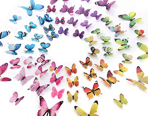 Product Cover eoorau 60PCS Butterfly Wall Decor for Wall-3D Butterflies Wall Stickers Removable Mural Decals Home Decoration Kids Room Bedroom Decor (5Colors)