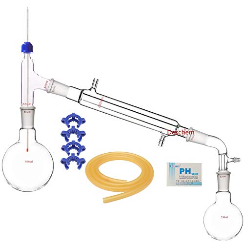 Product Cover Deschem 500ml,24/40,Glass Distillation Apparatus,New Lab Glassware Kit