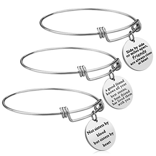 Product Cover iJuqi Friendship Bracelet - 3 PCS Stainless Steel Expendable Inspirational BFF Friends Bangle Bracelets Christmas Graduation Birthday Gifts