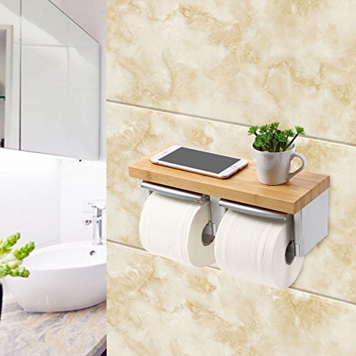 Product Cover MEIBEI Toilet Paper Holder with Shelf, Double Toilet Roll Holder, Wall Mount Roll Paper Hanger with Mobile Phone Storage