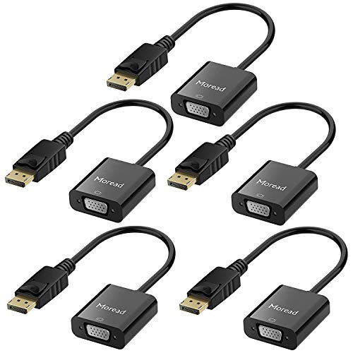 Product Cover Moread DisplayPort (DP) to VGA Adapter, 5 Pack, Gold-Plated Display Port to VGA Adapter (Male to Female) Compatible with Computer, Desktop, Laptop, PC, Monitor, Projector, HDTV - Black