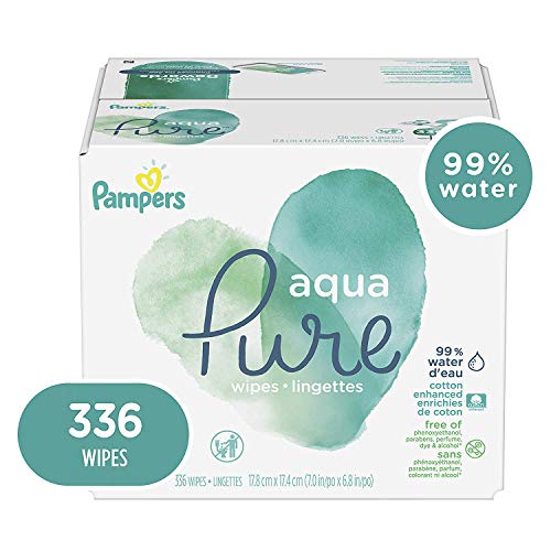 Product Cover Baby Wipes, Pampers Aqua Pure Sensitive Water Baby Diaper Wipes, Hypoallergenic and Unscented, 336 Count