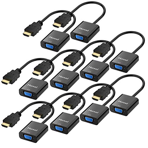 Product Cover HDMI to VGA,10 Pack, Moread Gold-Plated HDMI to VGA Adapter (Male to Female) for Computer, Desktop, Laptop, PC, Monitor, Projector, HDTV, Chromebook, Raspberry Pi, Roku, Xbox and More - Black