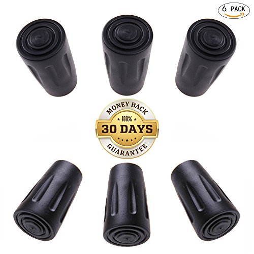 Product Cover CLINE Trekking Pole Tips Protectors,Replacement Rubber Tips Fit Most Standard Hiking Trekking Walking Poles,Black(Pack of 6)