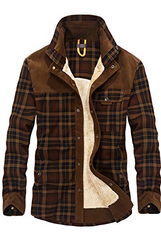 Product Cover Mr.Stream Men's Outdoor Casual Vintage Long Sleeve Plaid Flannel Button Down Shirt Jacket Coffee US M=Tag Asia 2XL