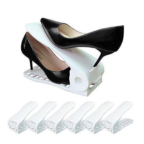 Product Cover CEISPOB Shoe Organizer Space Saver, Adjustable Shoe Slots Organizer, Shoe Holders for Sandals Heels Casual Shoes Sneakers, 6 Pieces Set (White)