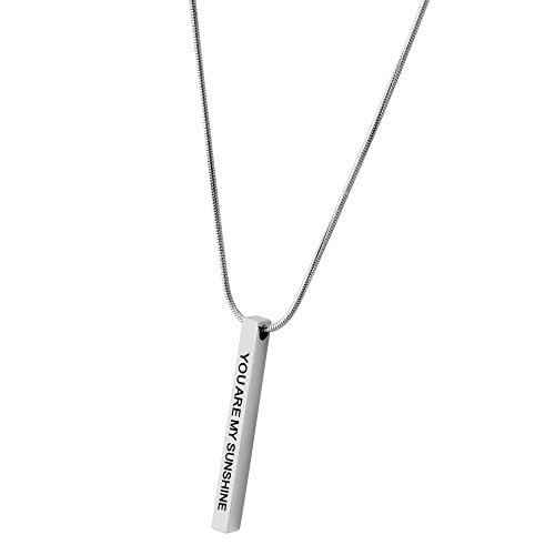 Product Cover LADEMAYH You are My Sunshine, My Only Sunshine Bar Necklace Engraved Personalized Necklaces for Women, Stainless Steel Vertical Bar Necklace with Adjustable Snake Chain