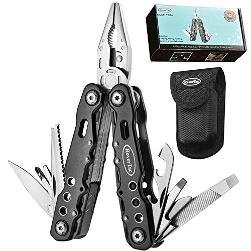 Product Cover 12 in 1 Multi tool with Safety Locking, Gifts for Men and Women, RoverTac Multitool with Pliers, Knife, Bottle Opener, Screwdriver, Saw-Perfect for Outdoor, Survival, Camping, Fishing, Hiking (black)