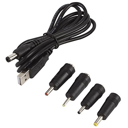 Product Cover DC Plugs for Small Electronics and Devices Universal 5.5X2.1mm Jack to 4 Plugs 4.0X1.7mm, 3.5X1.35mm, 3.0X1.1mm, 2.5X0.7mm with 1x Cable 5.5X2.1mm to USB (4 Tips +1 Cable),3FT