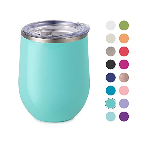 Product Cover Maars Bev Stainless Steel Stemless Wine Glass Tumbler with Lid, Vacuum Insulated 12 oz Mint Cup | Spill Proof, Travel Friendly, Fun Cocktail Drinkware
