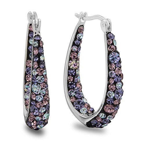 Product Cover Crystalogy Silver Plated Crystal Inside Out Oval Shape Hoop Earrings, 1.2 Inch (More Colors Available)