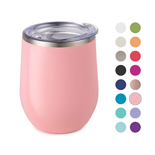 Product Cover Maars Bev Stainless Steel Stemless Wine Glass Tumbler with Lid, Vacuum Insulated 12 oz Carnation Pink Cup | Spill Proof, Travel Friendly, Fun Cocktail Drinkware
