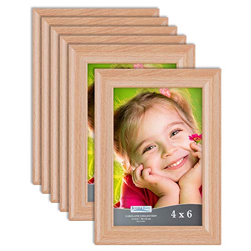 Product Cover Icona Bay 4x6 Picture Frame (6 Pack, Beechwood Finish), Photo Frame 4 x 6, Composite Wood Frame for Walls or Tables, Set of 6 Lakeland Collection