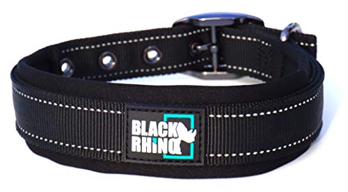 Product Cover Black Rhino - The Comfort Collar Ultra Soft Neoprene Padded Dog Collar for All Breeds - Heavy Duty Adjustable Reflective Weatherproof (Large, Black)