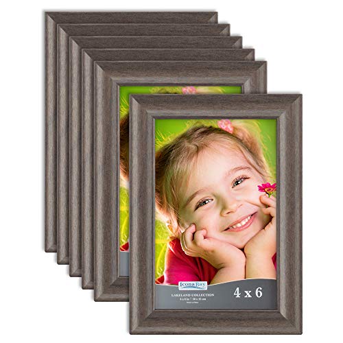Product Cover Icona Bay 4x6 Picture Frame (6 Pack, Hickory Brown), Photo Frame 4 x 6, Composite Wood Frame for Walls or Tables, Set of 6 Lakeland Collection