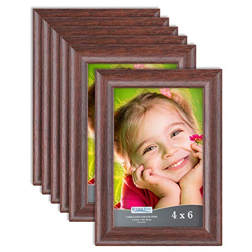 Product Cover Icona Bay 4x6 Picture Frame (6 Pack, Teak Wood Finish), Photo Frame 4 x 6, Composite Wood Frame for Walls or Tables, Set of 6 Lakeland Collection