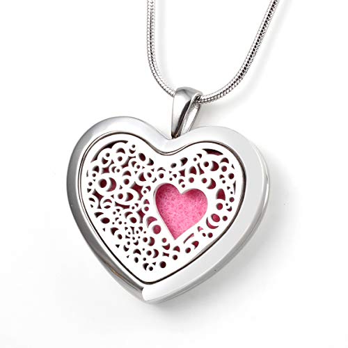 Product Cover Essential Oil Necklace Diffuser Heart Pendant Jewelry for Girls, Premium Stainless Steel Aromatherapy Diffuser Necklace(22