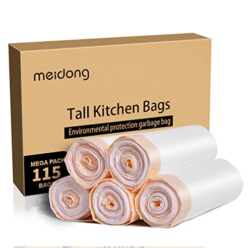 Product Cover meidong Trash Bags, Garbage Bags 13 Gallon Large Tall Kitchen Drawstring Strong Bags For Trash Can Garbage Bin, 5 Rolls/115 Counts