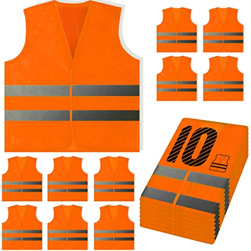 Product Cover PeerBasics, 10 Pack, Orange Reflective High Visibility Safety Vest, Hi Vis Silver Strip, Men & Women, Work, Cycling, Runner, Surveyor, Volunteer, Crossing Guard, Road, Construction (Orange Mesh, 10)