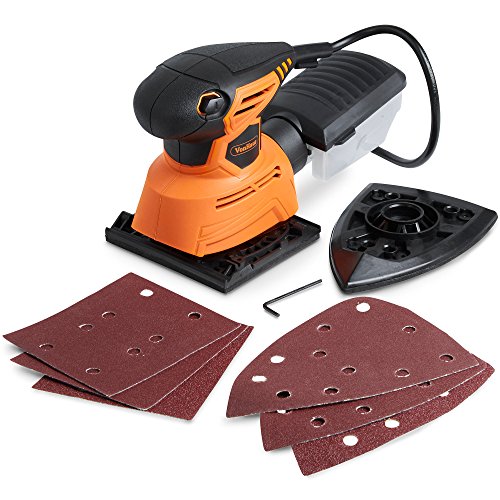 Product Cover VonHaus Electric Palm Detail Sheet Sander with 14000 RPM, 6 Sanding Sheets, Compact and Lightweight with Dust Extraction System and 6ft Power Cord for Hard to Reach Spots and Restoring Furniture