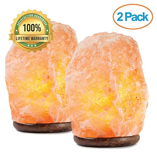 Product Cover mockins 2 Pack Natural Hand Carved Himalayan Salt Lamp with Beautiful Wood Base - Includes Light Bulb and On and Off Switch | Great Room Decor and Night Light 6-8