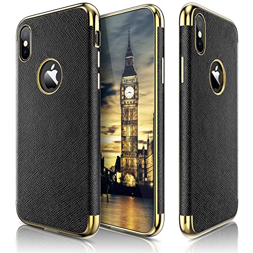 Product Cover LOHASIC iPhone X Case, iPhone Xs Case (2018) Premium Leather Coated Ultra Slim Thin Luxury Soft Back Cover Flexible Full Body Frame Non-Slip Shockproof Case Compatible with iPhone X 10 XS - Black