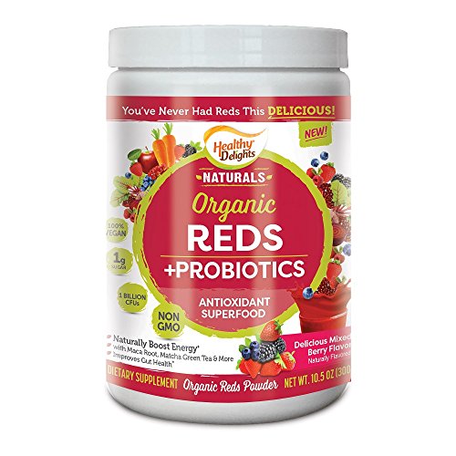 Product Cover Healthy Delights Naturals, Organic Reds Probiotic's Powder, Antioxidant Superfood, Naturally Boost Energy, Non-GMO, Delicious Mixed Berry Flavor, 30 Servings
