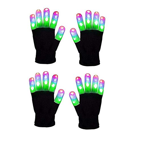 Product Cover Light Gloves - (2 Pairs) - Pair LED Finger Light Gloves Warm, Flashing LED Light Up Gloves and 6 Different Modes for Light Up Glove Kids, Gifts Ideas and LED Gloves Kids