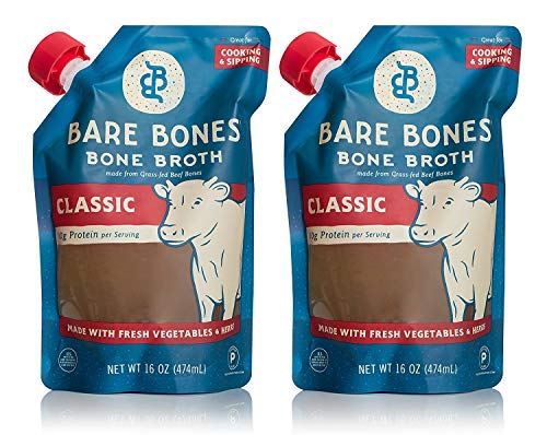 Product Cover Bare Bones Beef Bone Broth for Cooking and Sipping, 100% Grass-fed, Organic, Protein and Collagen Rich, Keto Friendly, 16 oz, Pack of 2
