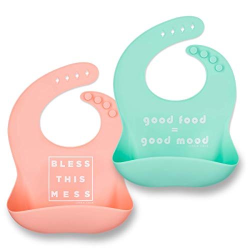 Product Cover Silicone Baby Bibs for Girls and Boys - Waterproof Bib Set for Babies and Toddlers - BPA Free Feeding and Weaning Bibs - Modern, Soft, Easy to Clean (Peach/Mint)